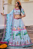 Wonderful Powder Blue Printed Art Silk Wedding Lehenga Choli