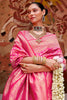 Awesome Pink Zari Weaving Silk Event Wear Saree With Blouse