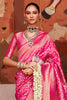 Awesome Pink Zari Weaving Silk Event Wear Saree With Blouse