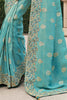 Alluring Turquoise Blue Heavy Border Work Tissue Silk Event Wear Saree