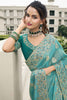 Alluring Turquoise Blue Heavy Border Work Tissue Silk Event Wear Saree