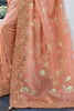 Striking Peach Zari Woven Organza Silk Function Wear Saree With Blouse