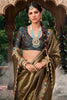 Dazzling Olive Green Lace Work Tissue Silk Festival Wear Saree