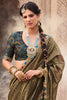 Dazzling Olive Green Lace Work Tissue Silk Festival Wear Saree