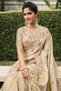 Astonishing Beige Heavy Embroidery Work Tissue Silk Wedding Wear Saree