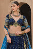 Precious Navy Blue Foil Print Silk Wedding Wear Lehenga Choli