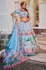 Wonderful Powder Blue Printed Art Silk Wedding Lehenga Choli