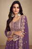 Alluring Purple Embroidered Chinon Function Wear Palazzo Suit