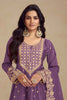 Alluring Purple Embroidered Chinon Function Wear Palazzo Suit