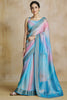 Alluring Sky Blue Digital Printed Silk Wedding Wear Saree With Blouse