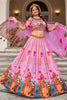 Stunning Pink Printed Art Silk Wedding Lehenga Choli With Dupatta