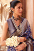 Adorable Navy Blue Zari Weaving Silk Wedding Wear Saree With Blouse