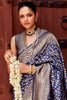 Adorable Navy Blue Zari Weaving Silk Wedding Wear Saree With Blouse