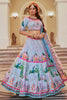 Wonderful Powder Blue Printed Art Silk Wedding Lehenga Choli