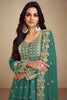 Glamorous Green Embroidered Chinon Wedding Wear Palazzo Suit