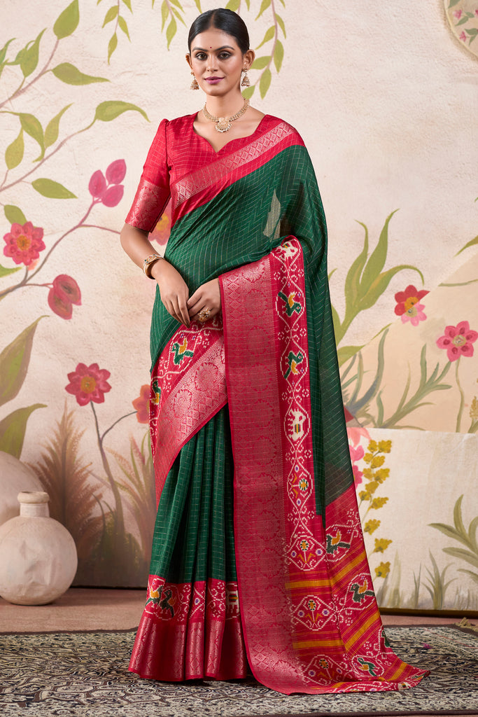 Glamorous Green Patola Printed Tussar Silk Traditional Saree