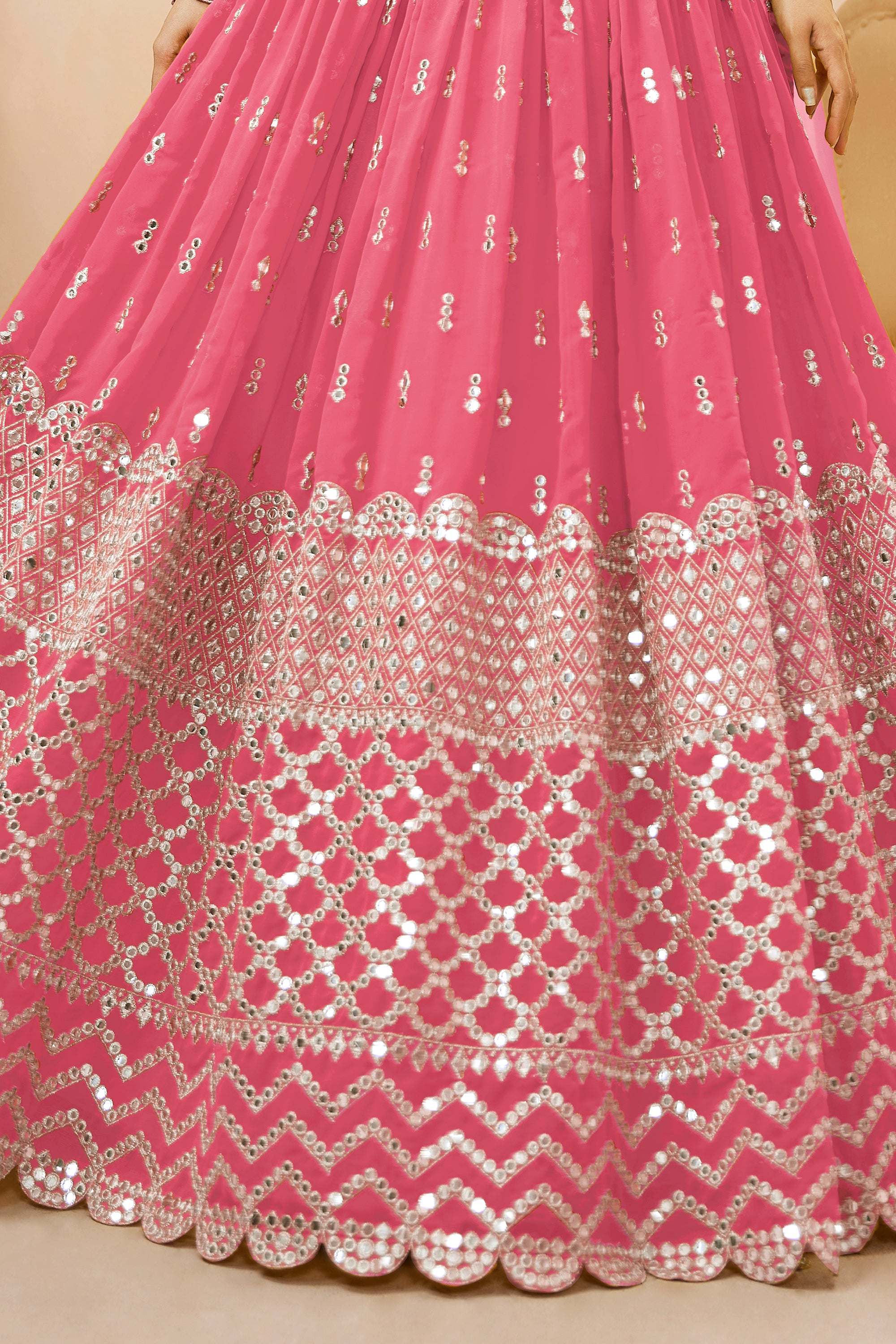 Pink Embroidered Georgette Wedding Wear Lehenga Choli