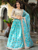 Stunning Sky Blue Floral Print Organza Wedding Lehenga Choli 