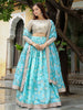 Stunning Sky Blue Floral Print Organza Wedding Lehenga Choli 