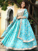 Stunning Sky Blue Floral Print Organza Wedding Lehenga Choli 