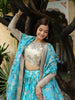 Stunning Sky Blue Floral Print Organza Wedding Lehenga Choli 