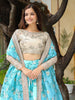 Stunning Sky Blue Floral Print Organza Wedding Lehenga Choli 