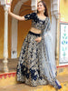 Enchanting Navy Blue Embroidered Velvet Wedding Lehenga Choli