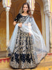 Enchanting Navy Blue Embroidered Velvet Wedding Lehenga Choli