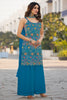 Dazzling Teal Blue Embroidered Chinon Wedding Wear Palazzo Suit