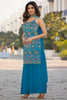 Dazzling Teal Blue Embroidered Chinon Wedding Wear Palazzo Suit