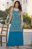 Dazzling Teal Blue Embroidered Chinon Wedding Wear Palazzo Suit