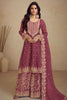 Alluring Pink Sequins Chinon Event Wear Palazzo Suit