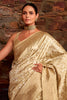 Surprising Beige Zari Weaving Silk Wedding Wear Saree With Blouse