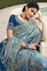 Incredible Teal Blue Embroidered Tissue Silk Function Wear Saree