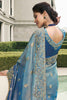 Incredible Teal Blue Embroidered Tissue Silk Function Wear Saree