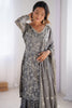 Delightful Grey Sequins Chinon Event Wear Sharara Suit With Dupatta