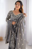 Delightful Grey Sequins Chinon Event Wear Sharara Suit With Dupatta