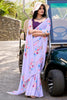 Precious Lavender Floral Printed Crepe Casual Wear Saree With Blouse