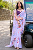 Precious Lavender Floral Printed Crepe Casual Wear Saree With Blouse