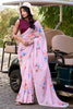 Lovely Light Pink Floral Printed Crepe Casual Wear Saree With Blouse