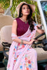 Lovely Light Pink Floral Printed Crepe Casual Wear Saree With Blouse
