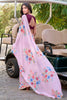 Lovely Light Pink Floral Printed Crepe Casual Wear Saree With Blouse