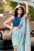 Delightful Sky-Blue Floral Printed Crepe Event Wear Saree With Blouse