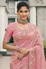 Awesome Dusty Pink Sequins Work Tissue Silk Reception Wear Saree