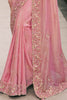 Awesome Dusty Pink Sequins Work Tissue Silk Reception Wear Saree