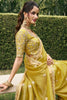 Fabulous Mustard Yellow Zari Woven Tissue Silk Function Wear Saree