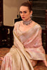 Beautiful Peach Zari Weaving Satin Silk Traditional Saree With Blouse