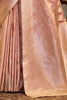 Beautiful Peach Zari Weaving Satin Silk Traditional Saree With Blouse