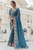 Excellent Blue Embroidered Silk Festival Wear Saree With Blouse