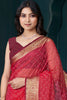Glamorous Red Beads Work Jacquard Festival Wear Saree With Blouse